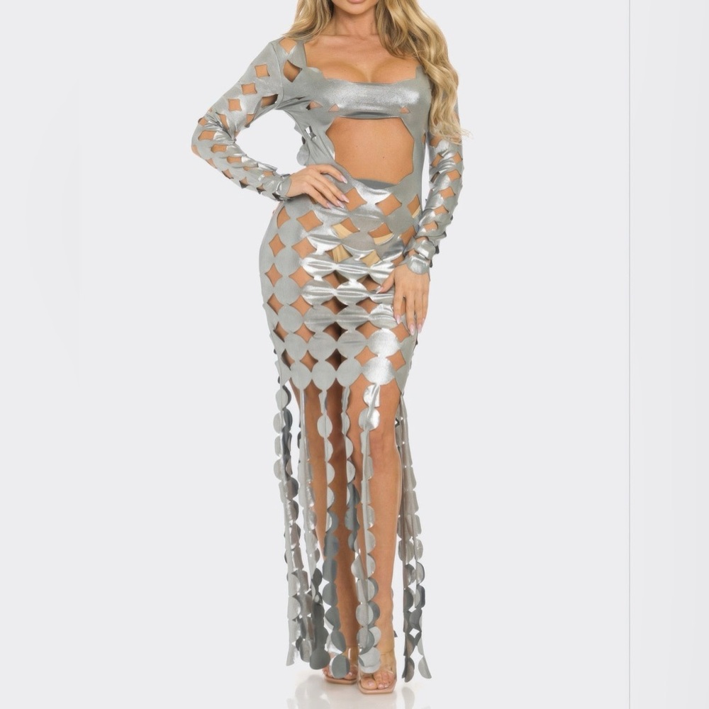 NWT Metallic Sexy Cut Out Maxi Dress
